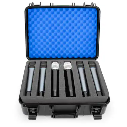Front. CASEMATIX - Wireless Microphone Case for 12 Mics w/ Customizable Foam fits 5 Core, Pyle, VocoPro, Samson, Shure Microphones and More.