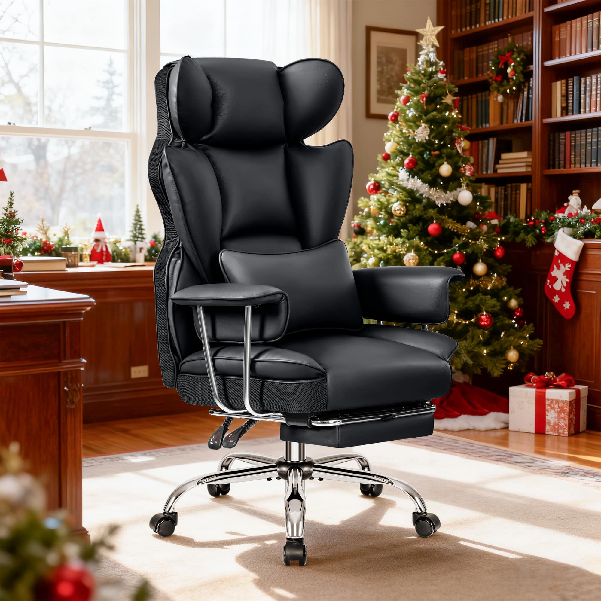 Front. Brick Attic - 500LBS Big & Tall Office Chair, Leather Gaming Chair with Footrest, Adjustable Height & Lumbar Support - Black - Black.