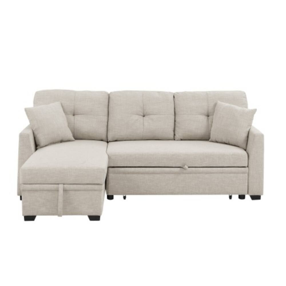 Left. LUCKY ONE - L-Shaped Modular Sleeper Sectional Sofa Bed with Pull-Out Bed, Hidden Storage, Tufted Cushions - Beige.