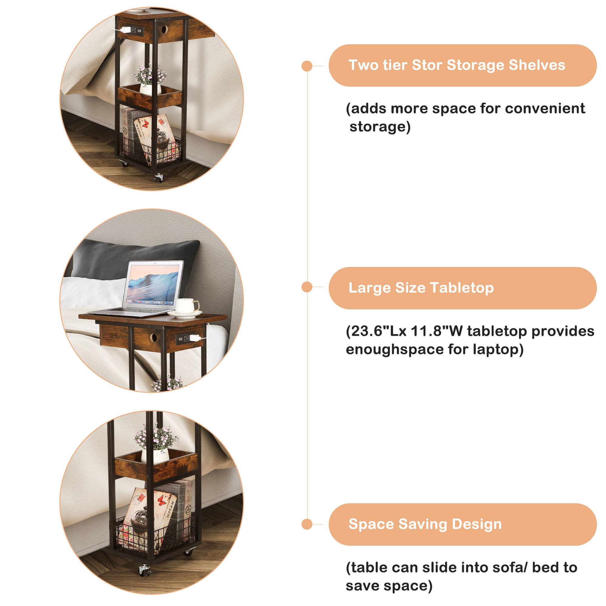 Two tier Stor Storage Shelves (adds more space for convenient storage)  
Large Size Tabletop (23.6"L x 11.8"W tabletop provides enough space for laptop)  
WITAN Space Saving Design (table can slide into sofa/bed to save space)