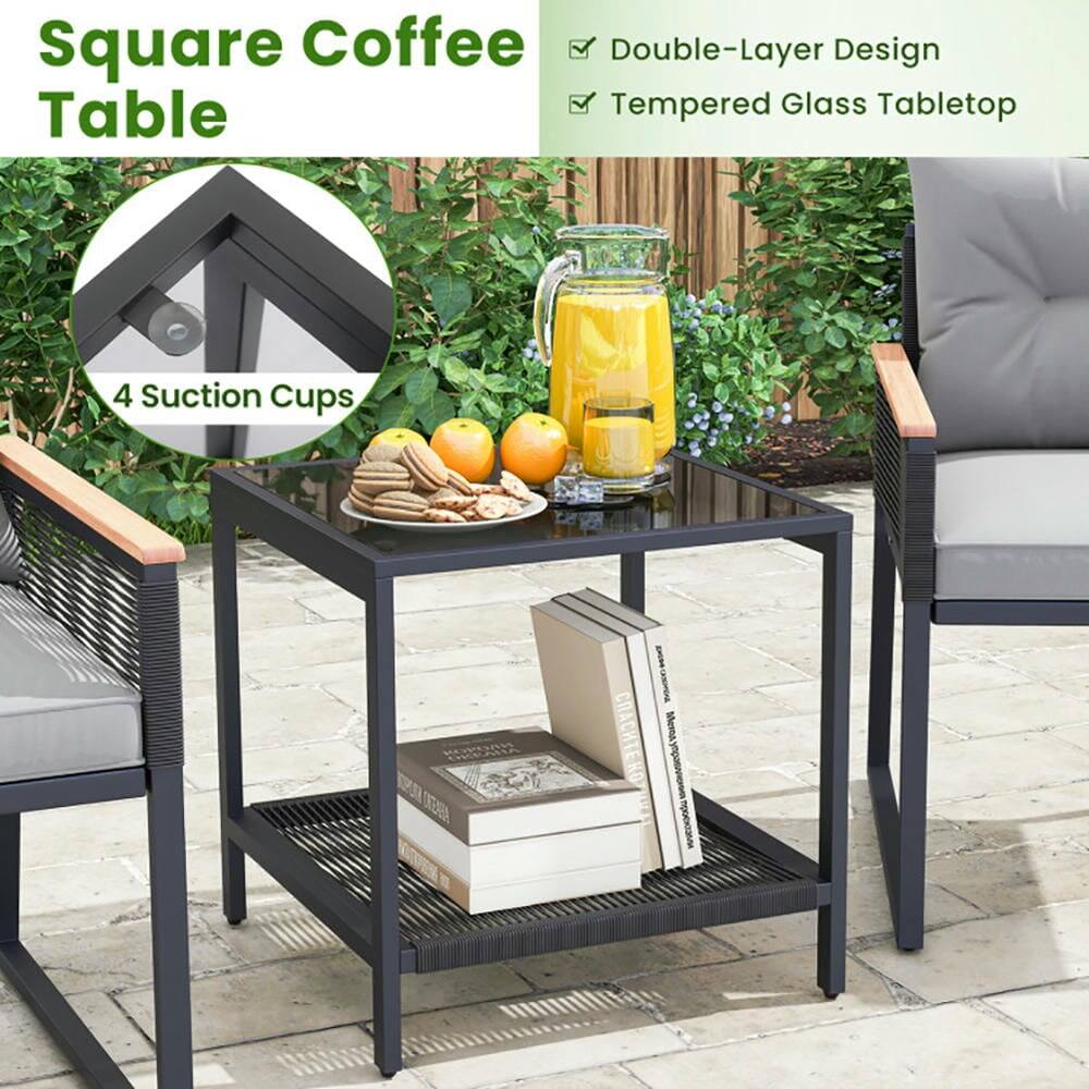 Square Coffee Table

- Double-Layer Design
- Tempered Glass Tabletop
- 4 Suction Cups