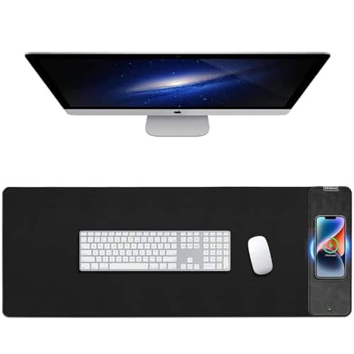 Earthley Blooms - Mouse Pad With Phone Holder Wireless Charging Desk Mat Rgb Gaming Mousepad Home Office Large Ultra-smooth - Black-Wireless Charging