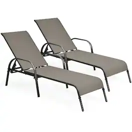 Pefilos - 2 Pcs Outdoor Patio Chaise Fabric with Adjustable Reclining Armrest, 5 Backrest Position, for Patio Lounge Chair - Brown