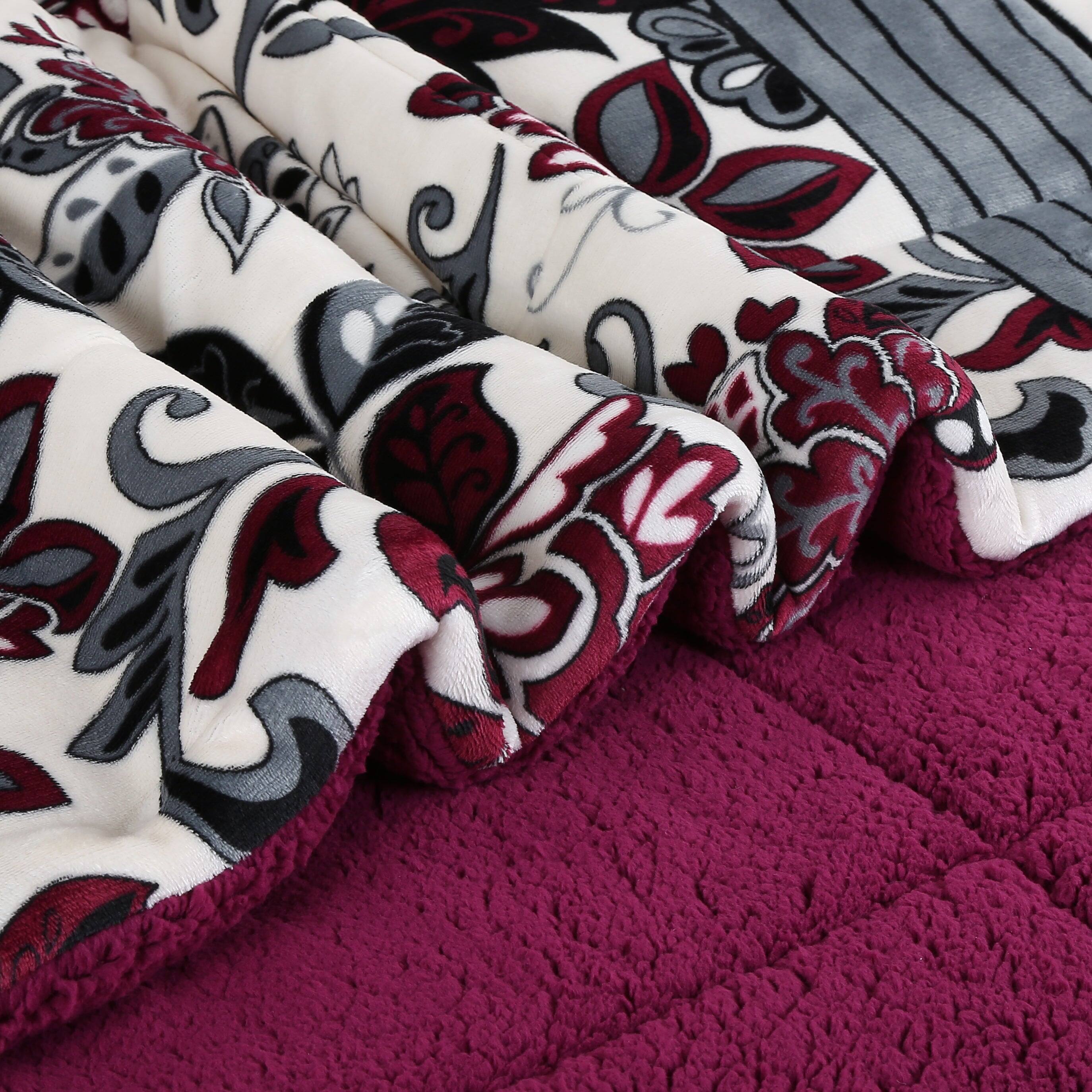 Left. MarCielo - Marcielo 3 Piece Micromink Sherpa Comforter Set Fluffy Ultra Cozy Comforter - Red.