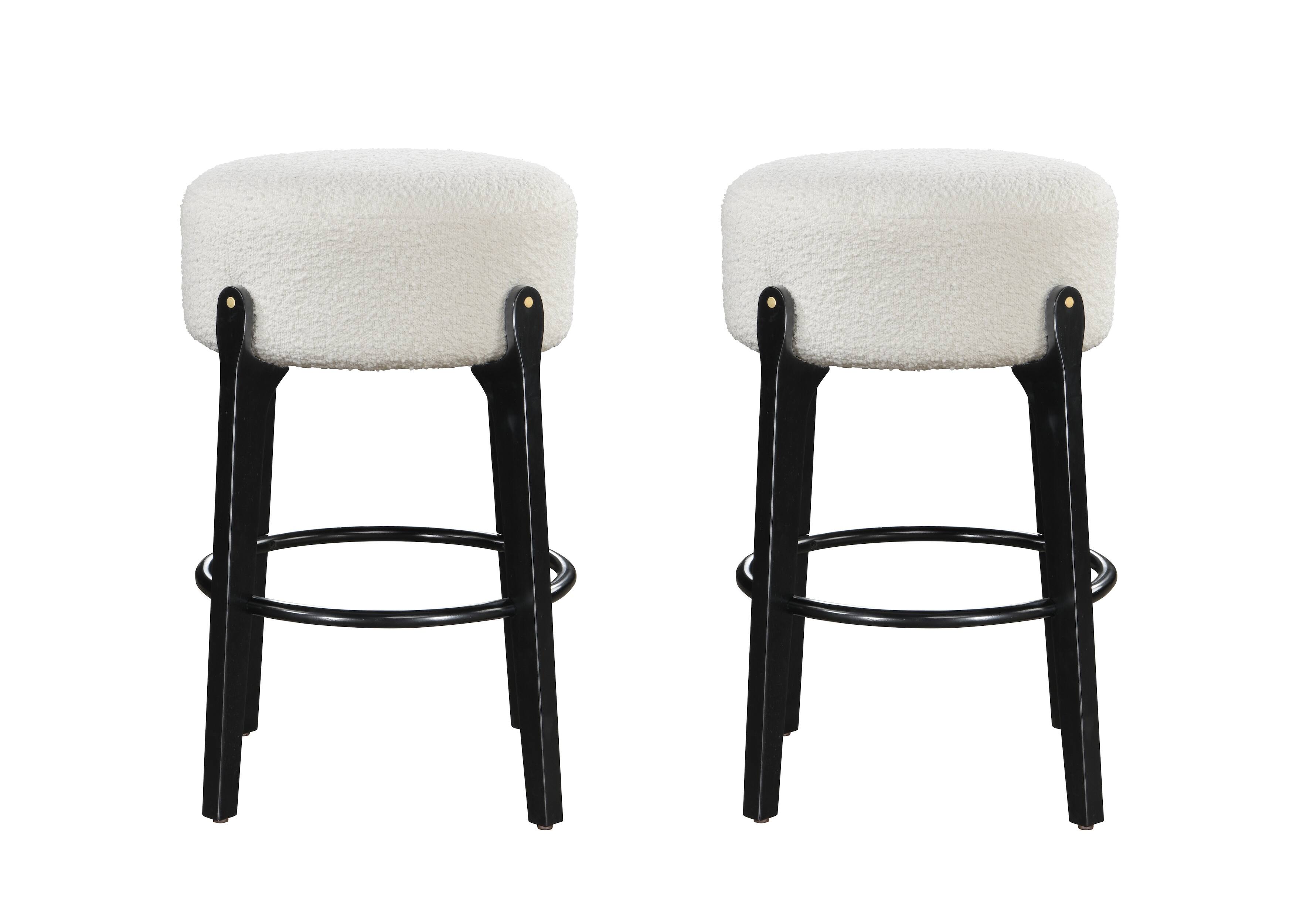 Alt View 1. LuXeo - Ellie 29 in. Black Backless Wood Bar Stool with White Boucle Fabric Seat (Set of 2) - Black/white.