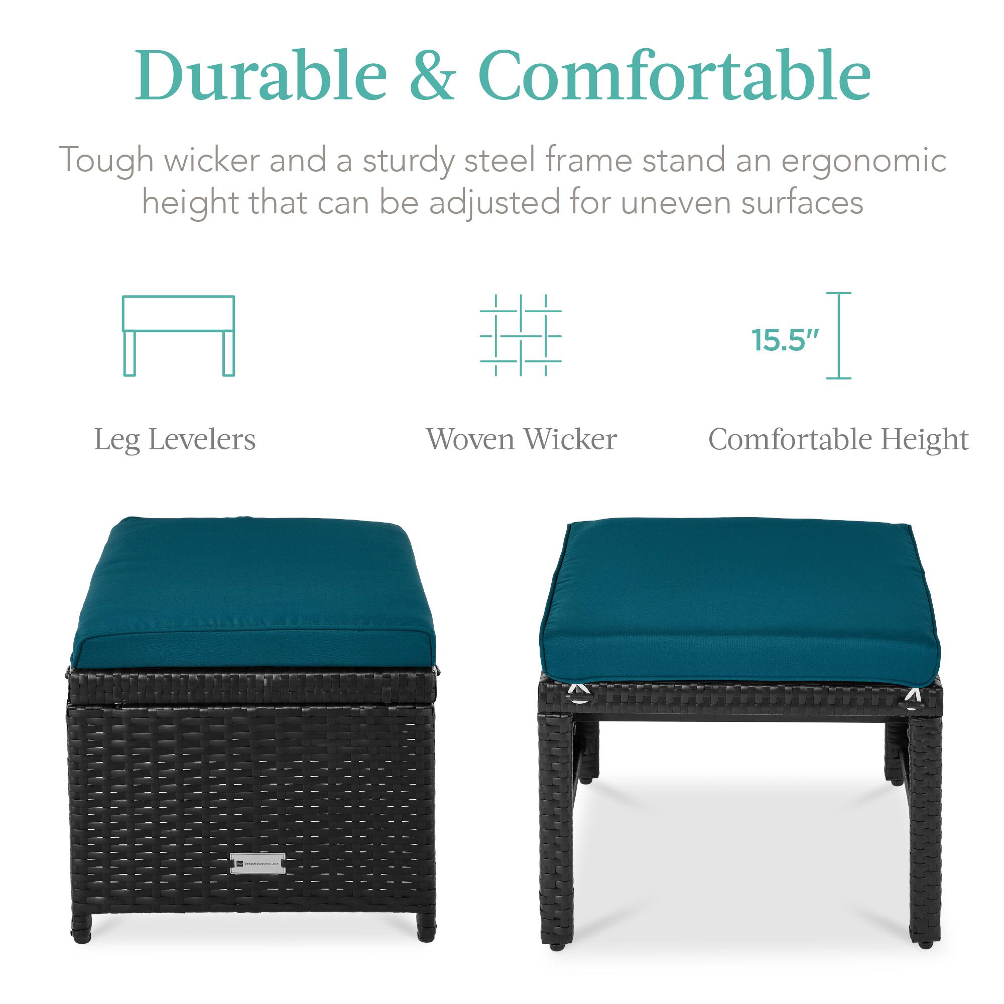 Durable & Comfortable

Tough wicker and a sturdy steel frame stand an ergonomic height that can be adjusted for uneven surfaces

Leg Levelers

Woven Wicker

Comfortable Height

15.5"