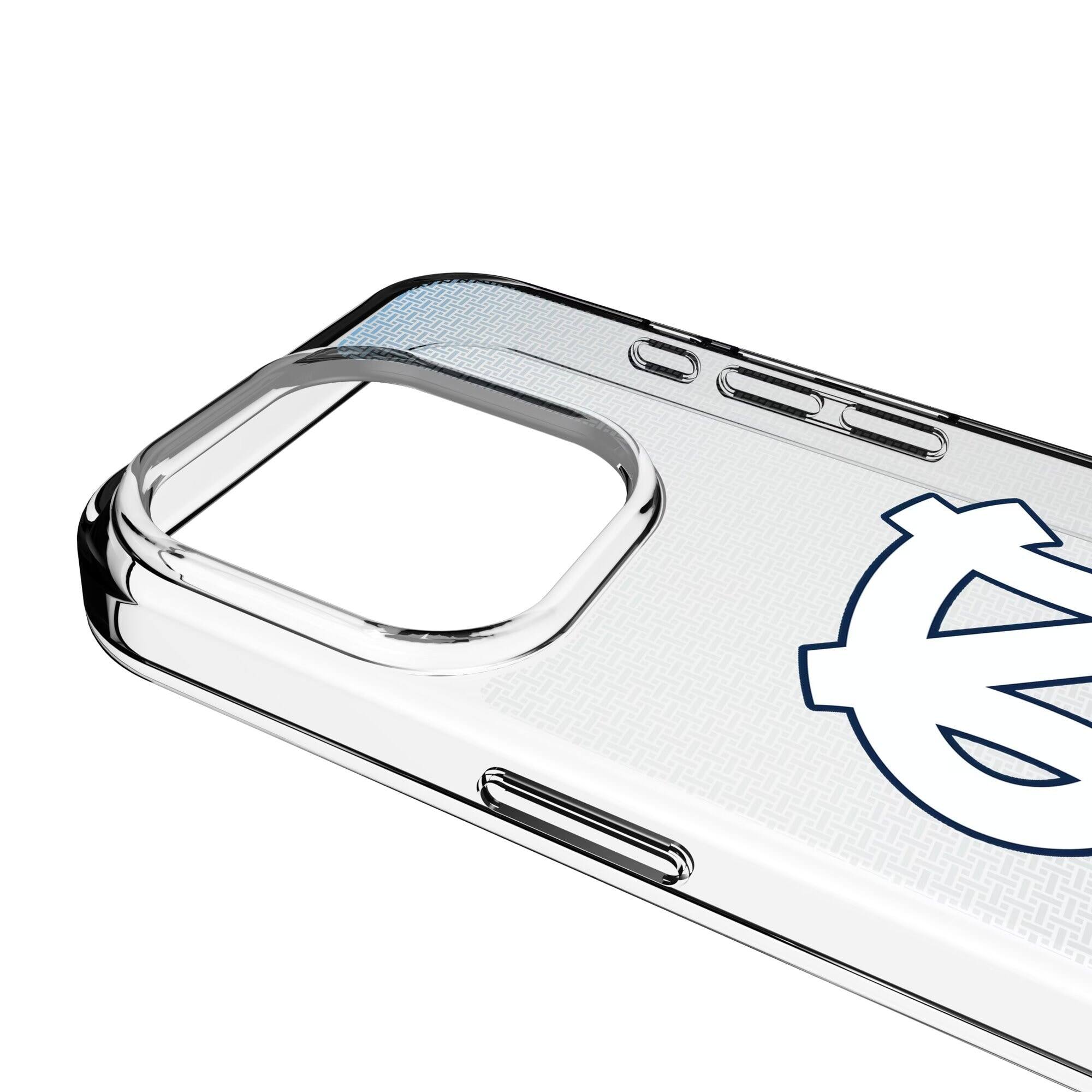 Alt View 2. Keyscaper - North Carolina Tar Heels Linen Logo iPhone Clear Case - 16 Pro - Multicolor.