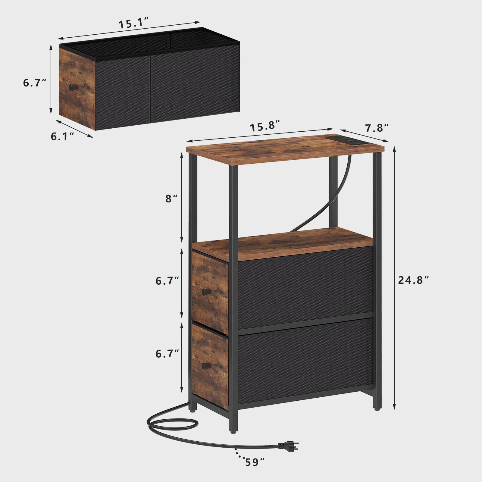 15.1"  
6.7"  
6.1"  
15.8"  
7.8"  
8"  
6.7"  
24.8"  
6.7"  
59"