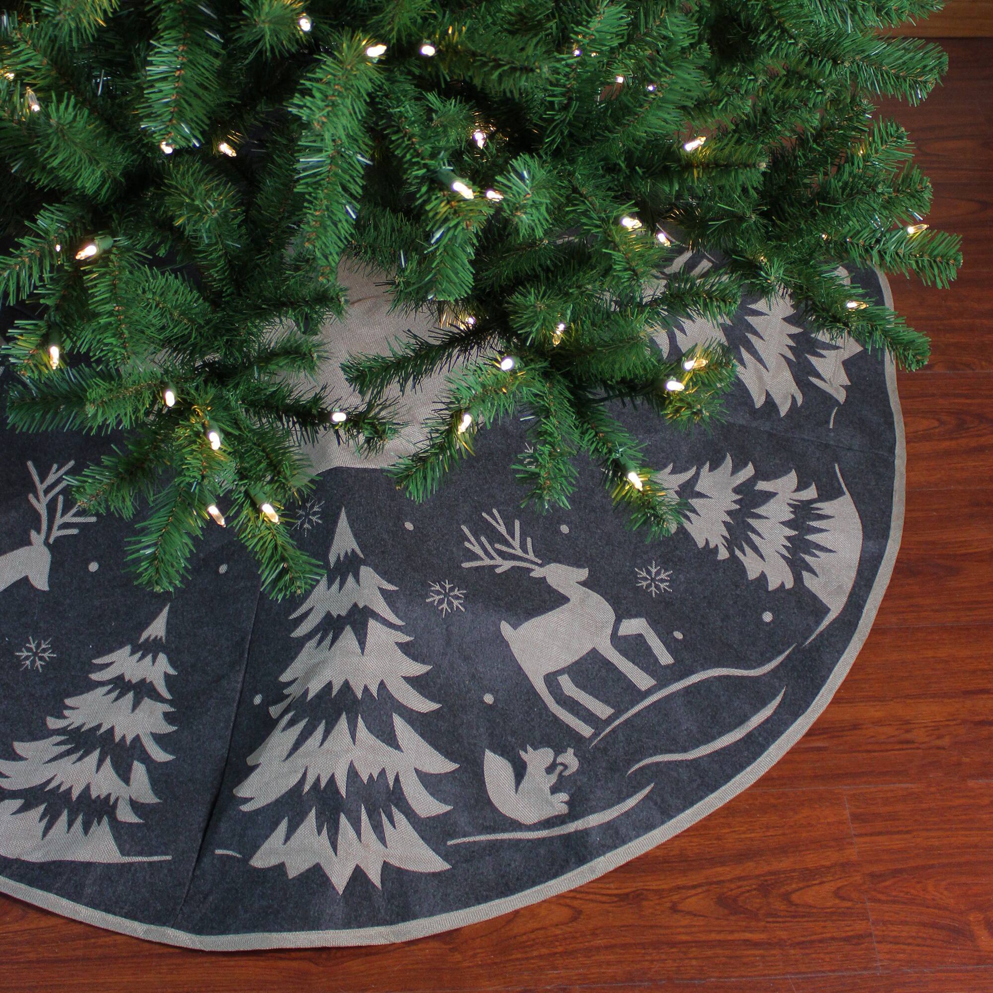 Alt View 1. Dyno - 56" Gray and Black Reindeer in Forest Christmas Tree Skirt - Gray.