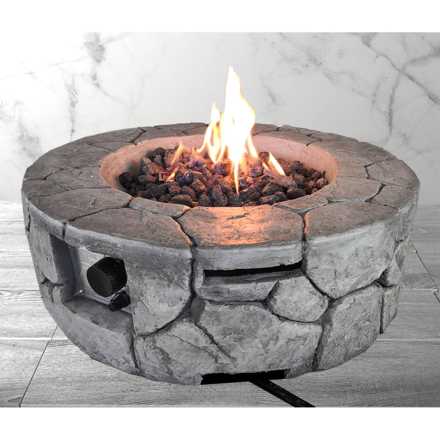 Back. APRILSOUL - 9 inch H x 28 inch W Fiber Reinforced Concrete Outdoor Fire pit - Stone Gray.