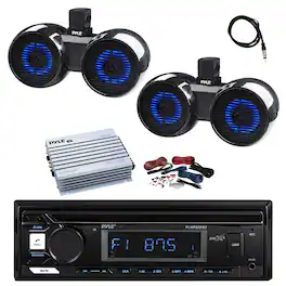 Pyle - Marine Bluetooth Stereo Receiver, 2x 8" 300W Bluetooth LED Off-Road Dual Tower Speakers, Amplifier w/Kit, Antenna