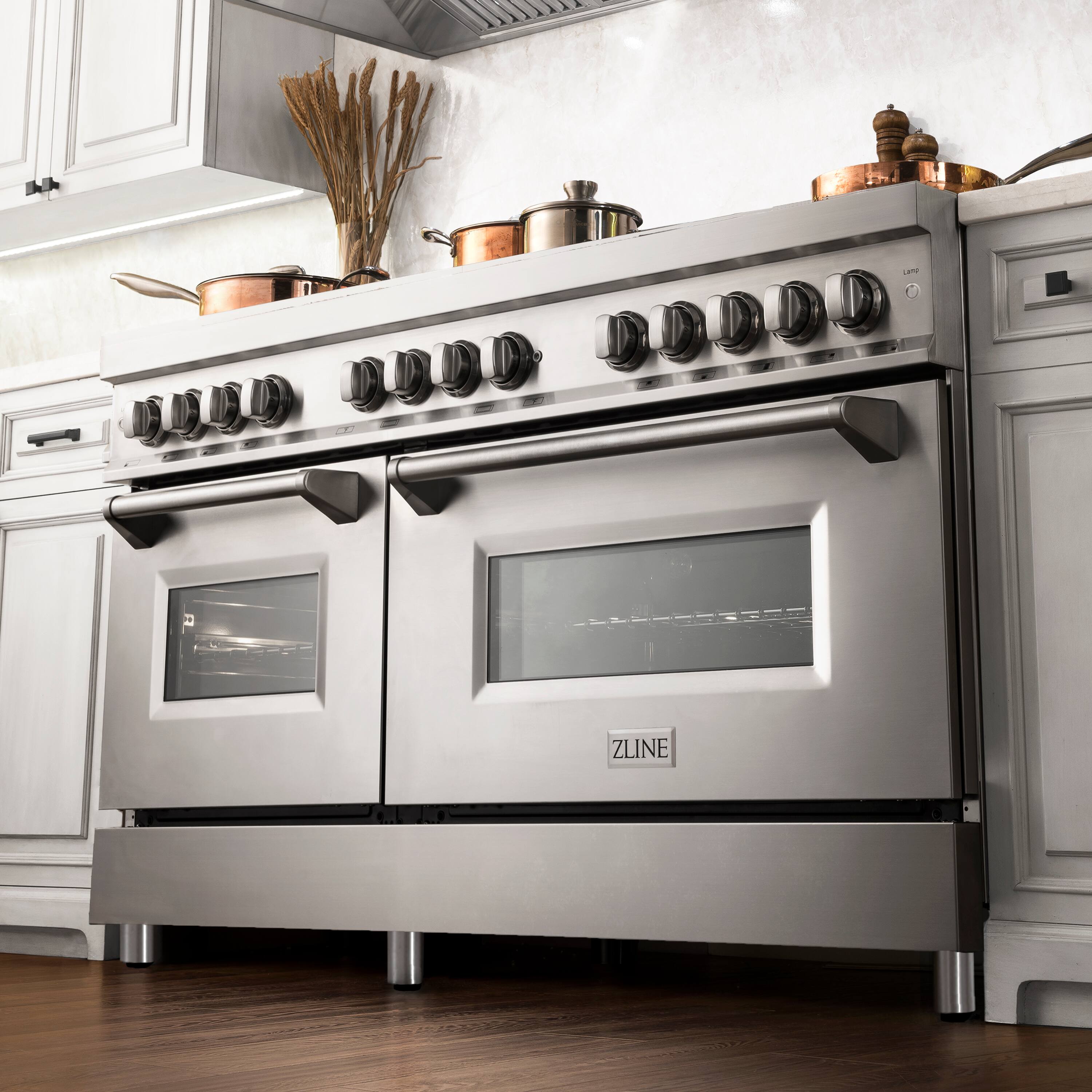 Alt View 14. ZLINE - 60" Legacy Dual Fuel Range w/ Gas Cooktop & 2 Electric Ovens w/ 8 Brass Burners (RA-BR-60) - Stainless steel look.