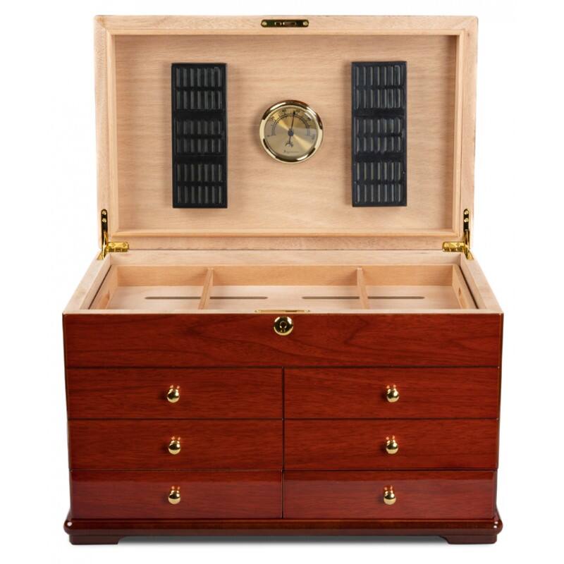 Left. Prestige - Windsor Large Desktop Humidor - Lacquer Cherry Finish.
