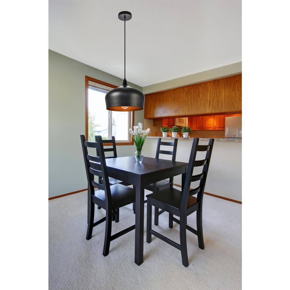 Angle. Living District - Nora Collection Pendant D11.5in H9in Lt:1 Black finish - Black.