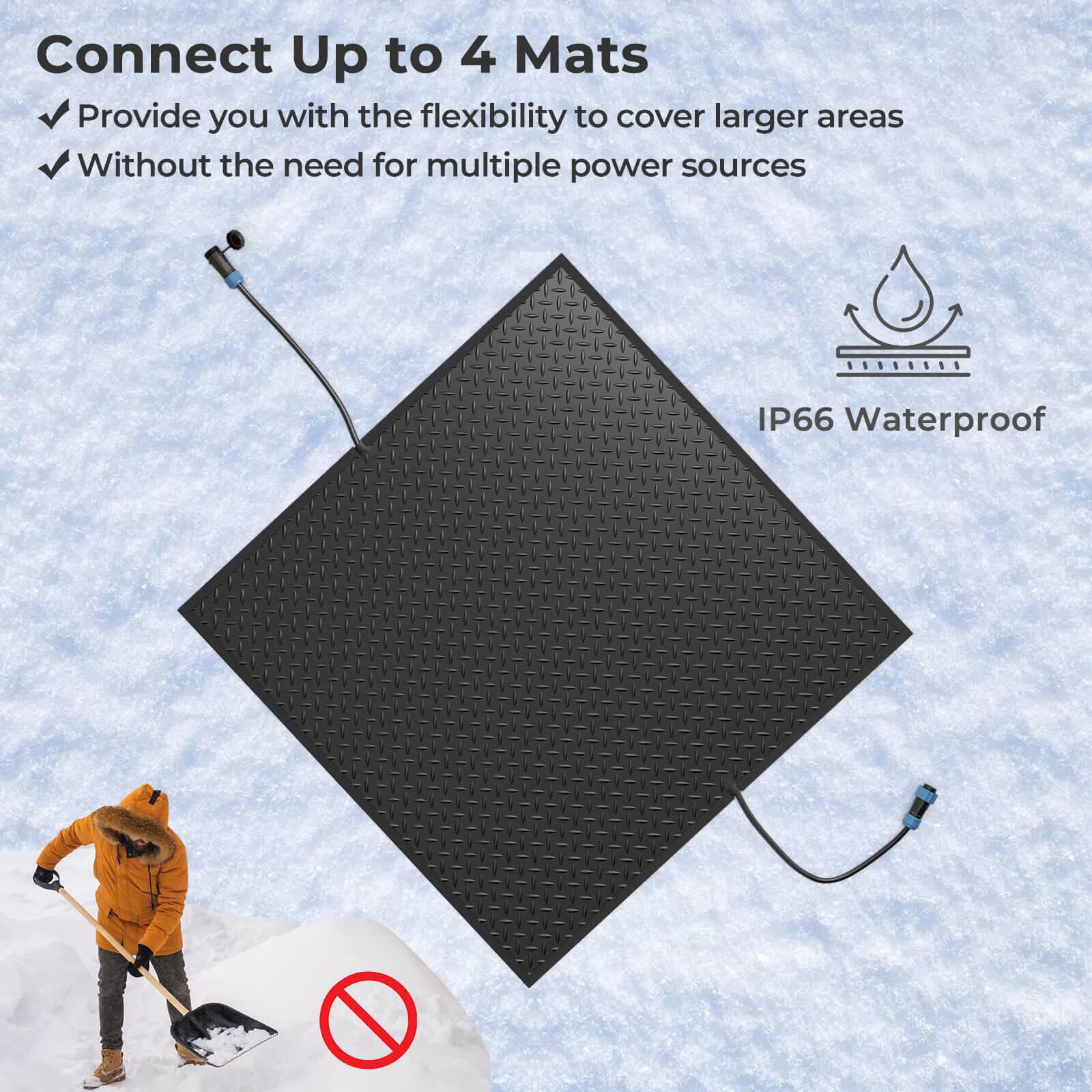 Connect Up to 4 Mats Provide you with the flexibility to cover larger areas Without the need for multiple power sources IP66 Waterproof