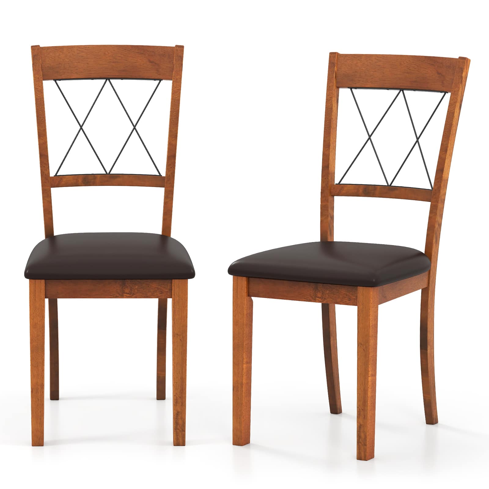 Gymax - Dining Chair Set of 2 w/Rubber Wood Frame Padded Seat Cross Backrest for Room - Brown