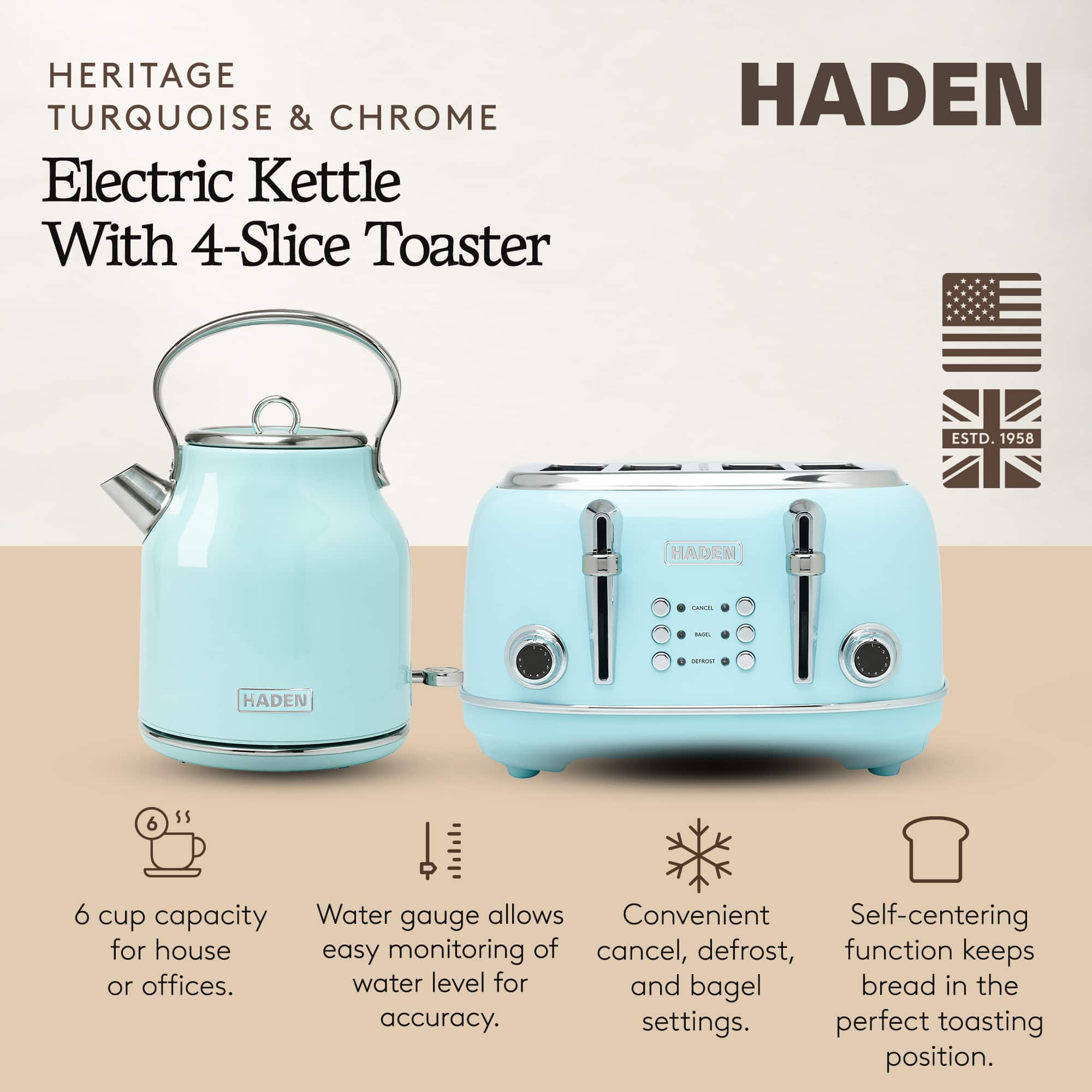Haden Heritage 4 Slice Wide Slot Toaster & Electric Kettle - Thumbnail 3