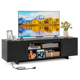 Costway - TV Stand for 70" TVs Modern Entertain Center with Power Outlet & 2 Cable Holes - Black