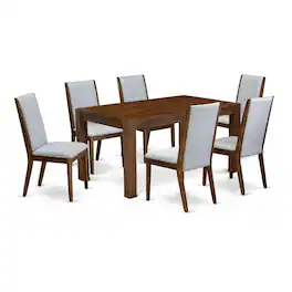 East West Furniture - CNLA7-N8-05 7-Pc Dining Table Set- 6 Upholstered Dining Chairs with Grey Linen Fabric Seat and - Natural