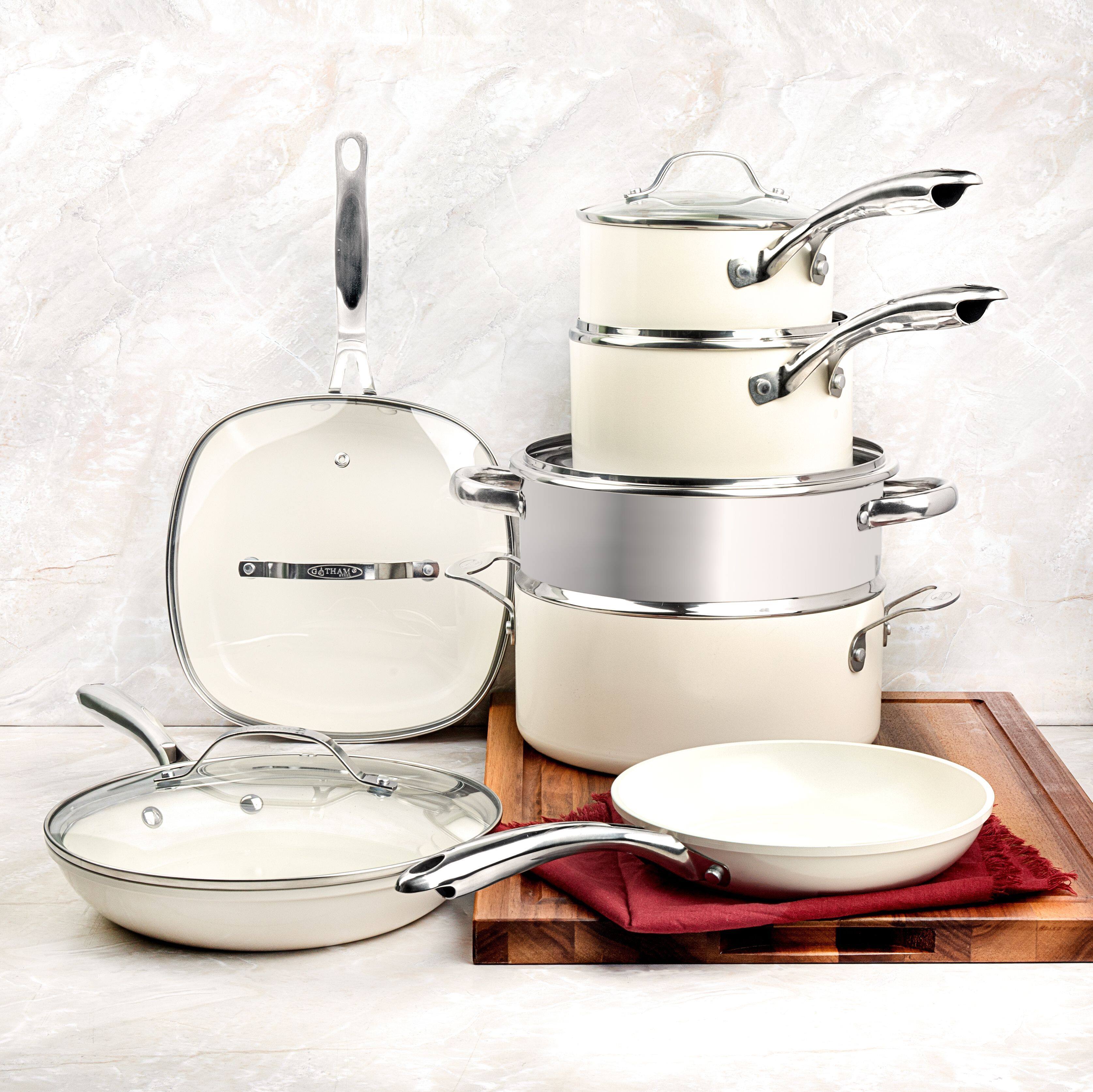 Alt View 1. Gotham Steel - Gotham Steel Cream 12-Piece Ultra Nonstick Ceramic Cookware Set with Stay Cool Handles - Cream.