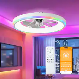 Loheer - Ceiling Fan with Lights, 23.6 Inch Low Profile RGB Flush Mount, Remote APP Control, Quiet DC Motor, White