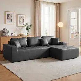 Loheer - Faux Leather Sofa L-Shaped Sectional Corner Chaise Couch Black - Black