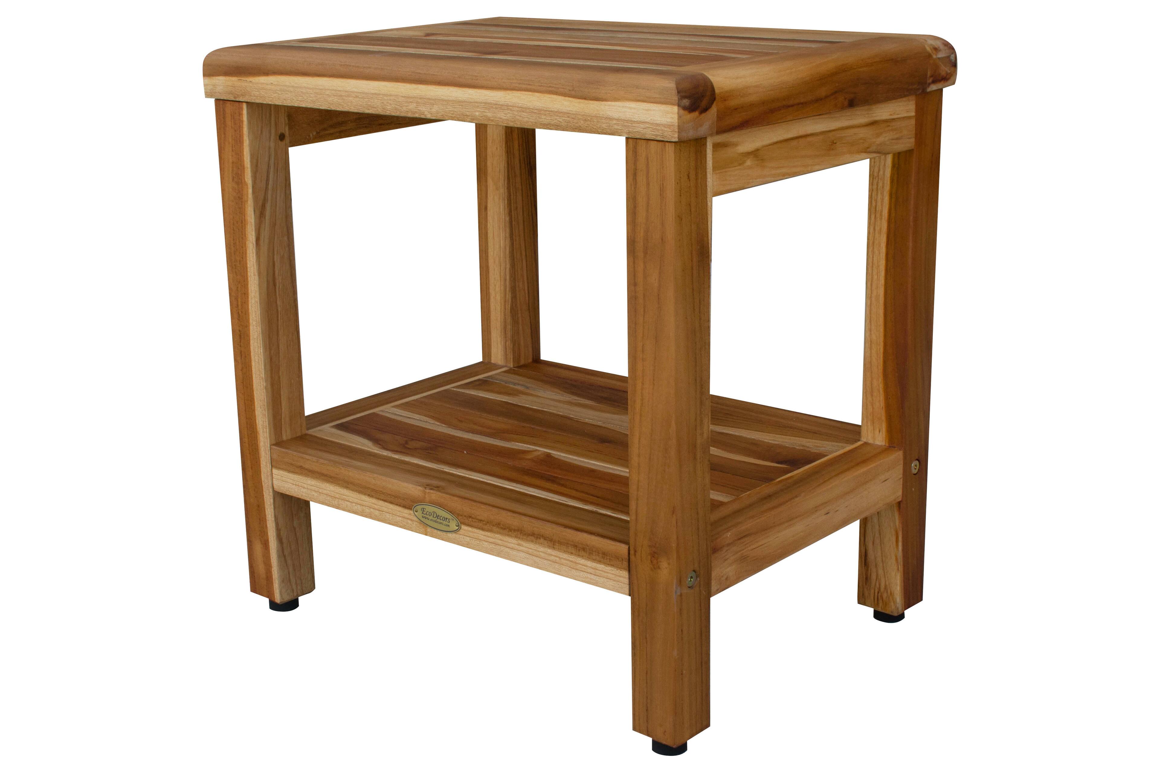 Angle. EcoDecors - EcoDecors EarthyTeak Classic 18" Teak Shower Bench With shelf - EarthyTeak.
