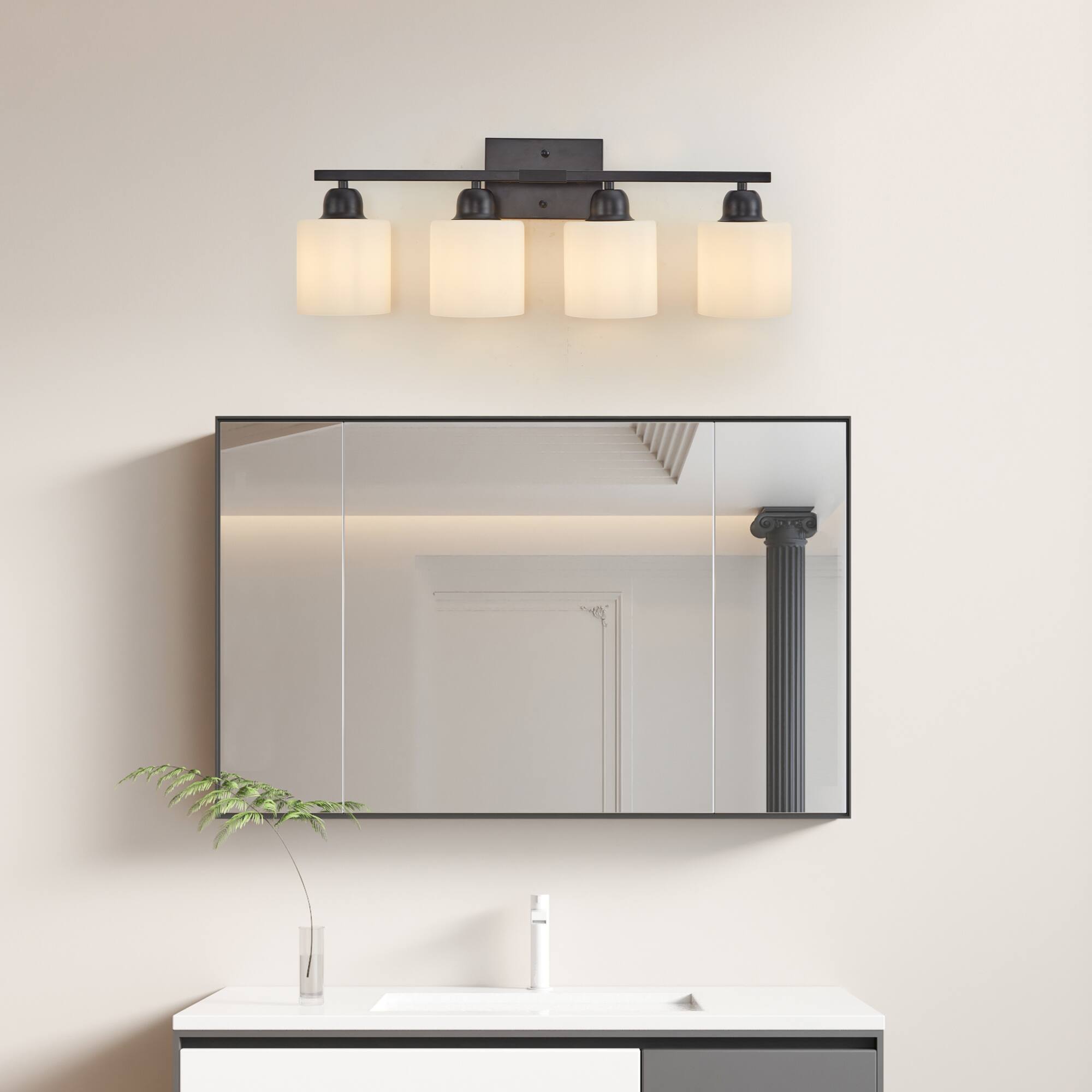 Angle. HOMLUX - 24.8 in. 4 Lights Black LED Vanity Light Bar Vanity Accent Lighting Fixtures and Metal Wall Sconces with Crystal Shade.