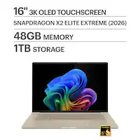 ASUS - Zenbook A16 16" 3K OLED Touchscreen Laptop - Snapdragon X2 Elite Extreme 2026 - 48GB RAM - 1TB SSD - Copilot+ PC - Zabriskie Beige - Front_Zoom