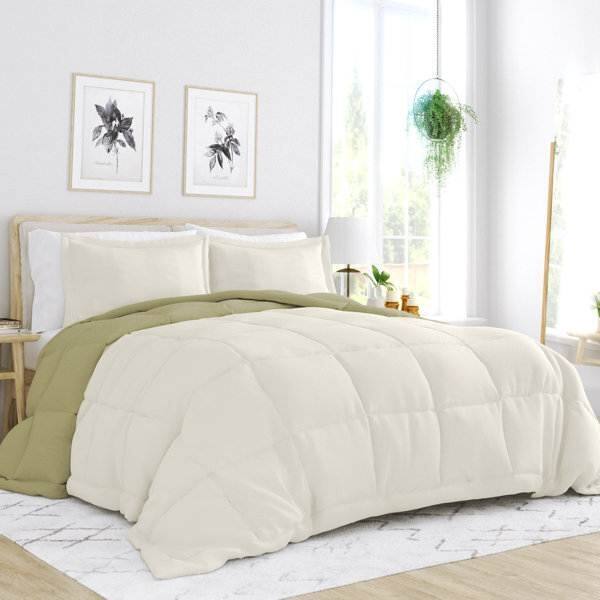 Angle. Hivvago - Twin/Twin XL 2-Piece Microfiber Reversible Comforter Set in Sage Green/Cream - Sage Green/Cream.