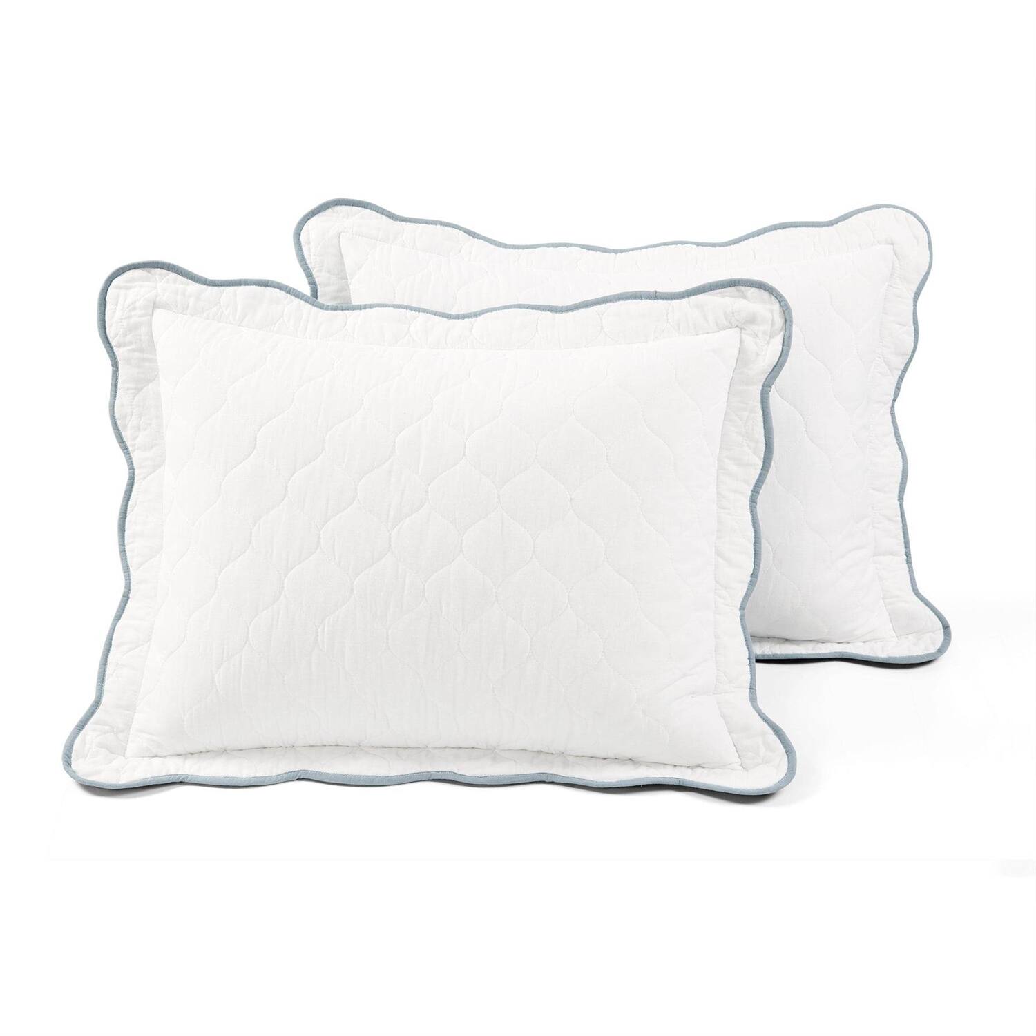 Alt View 1. Hivvago - Full/Queen White Blue Scalloped Edge Reversible Thin Light Quilt Set - White Blue.