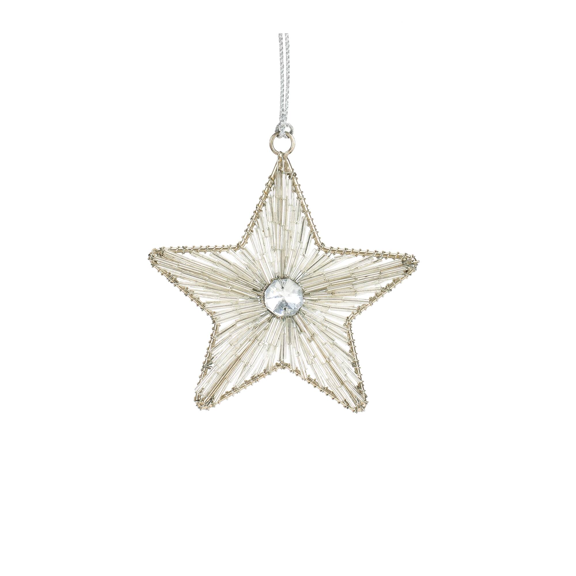Back. BreeBe - Silver Beaded Metal Star Ornament (Set of 12) - Silver.