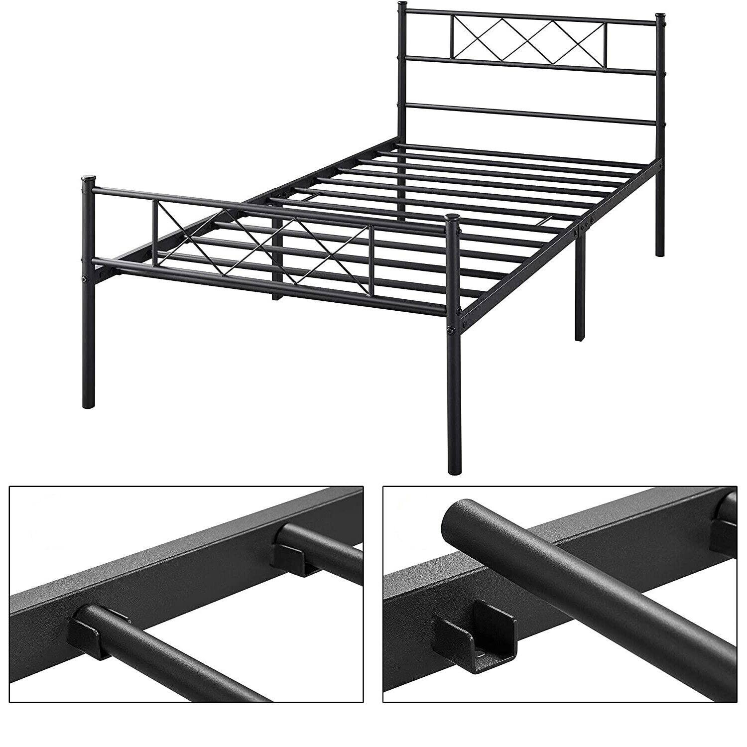 Back. Hivvago - Hivvago Twin Size Traditional Powder Coated Slatted Metal Platform Bed - Black.