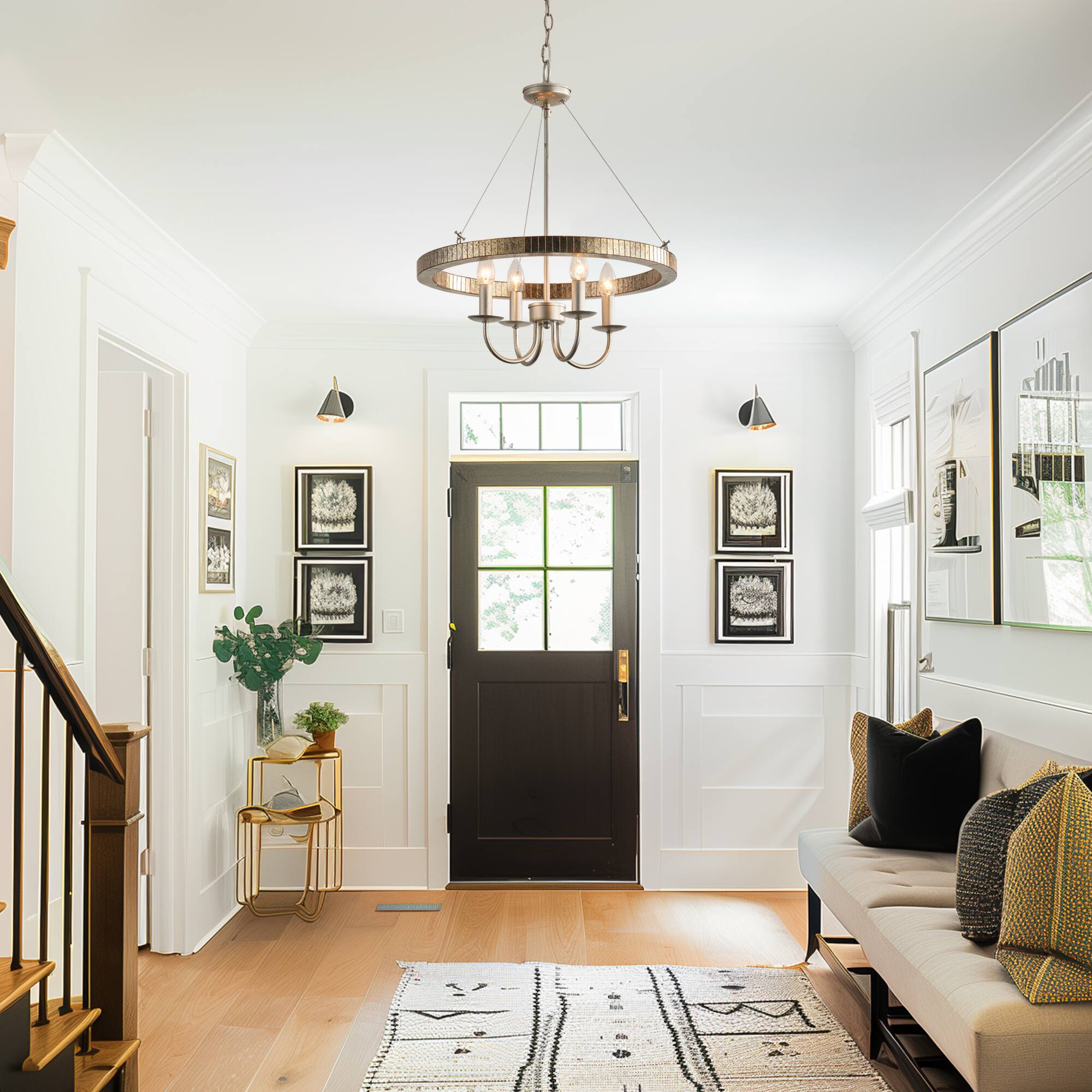 Back. Parrot Uncle - 19.7 in. 4-Light Brushed Nickel Wagon Wheel Candle Style Chandelier - Brushed Nickel.