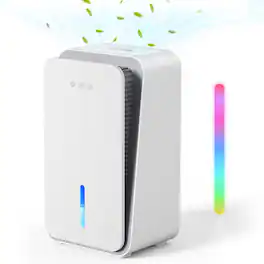 Teendow - Dehumidifier for Basement & Home -Covers 800 Sq.Ft, Includes Drain Hose, Aromatherapy & Soothing 7-Color Light - White