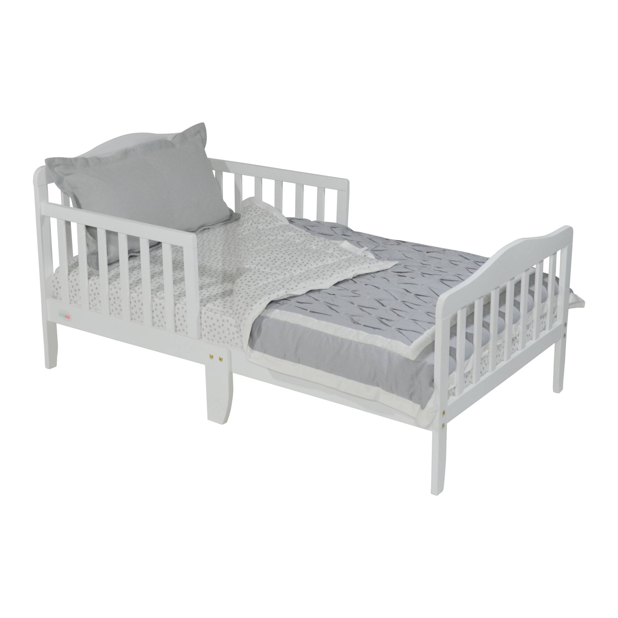 Left. GOODSILO - Classic Solid Wood Toddler Bed with Safety Rails for Child's Room Transition - White.