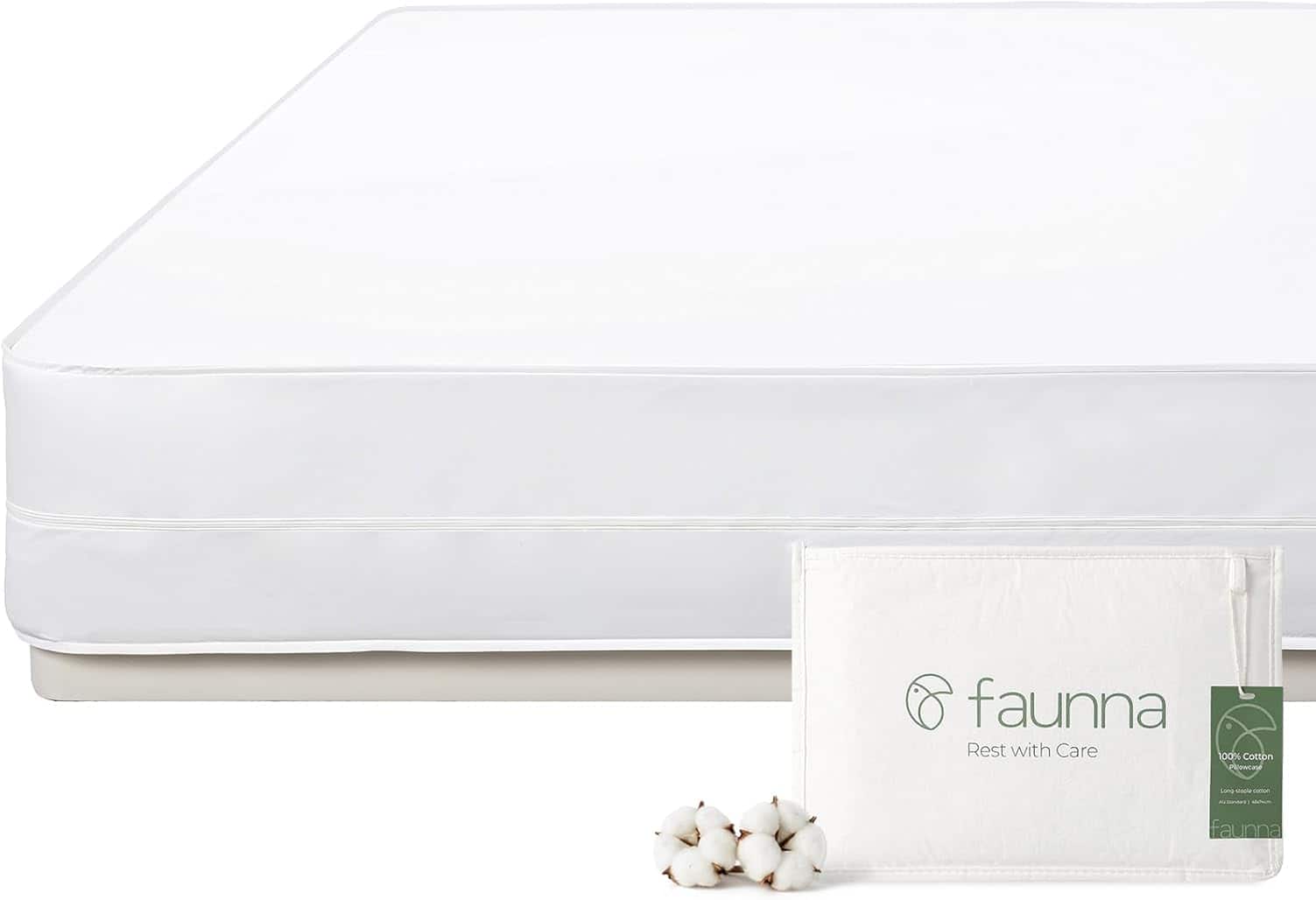 "FAUNNA - Zippered Mattress Encasement, 100% Cotton Dust Mite Proof Mattress Protector, Six-Sided Cover (King 12"" Deep) - White" price history on PriceWatchPro