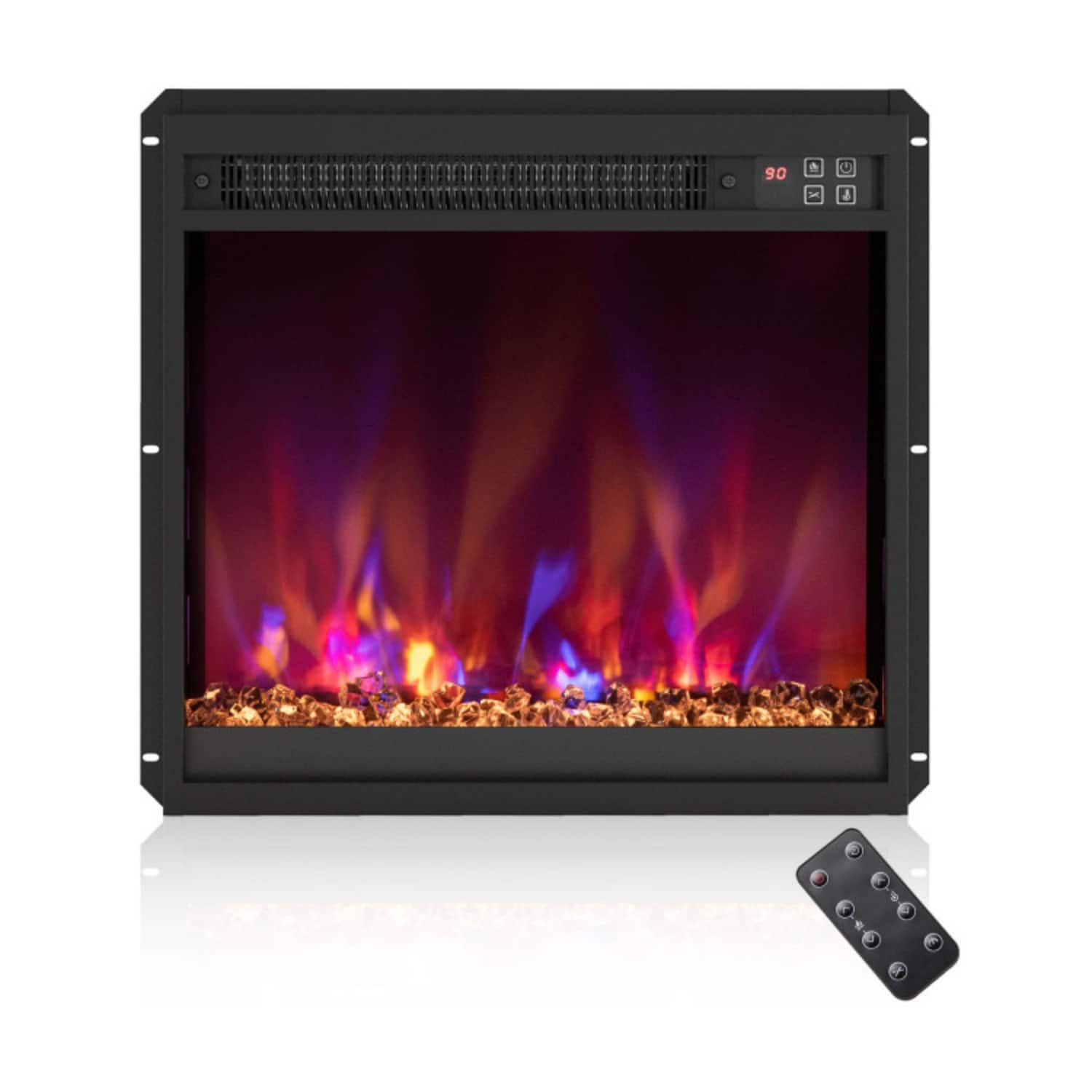 LUCKY ONE - 18 Inch Recessed Electric Fireplace Insert with Remote & 8 Flame Colors - Black