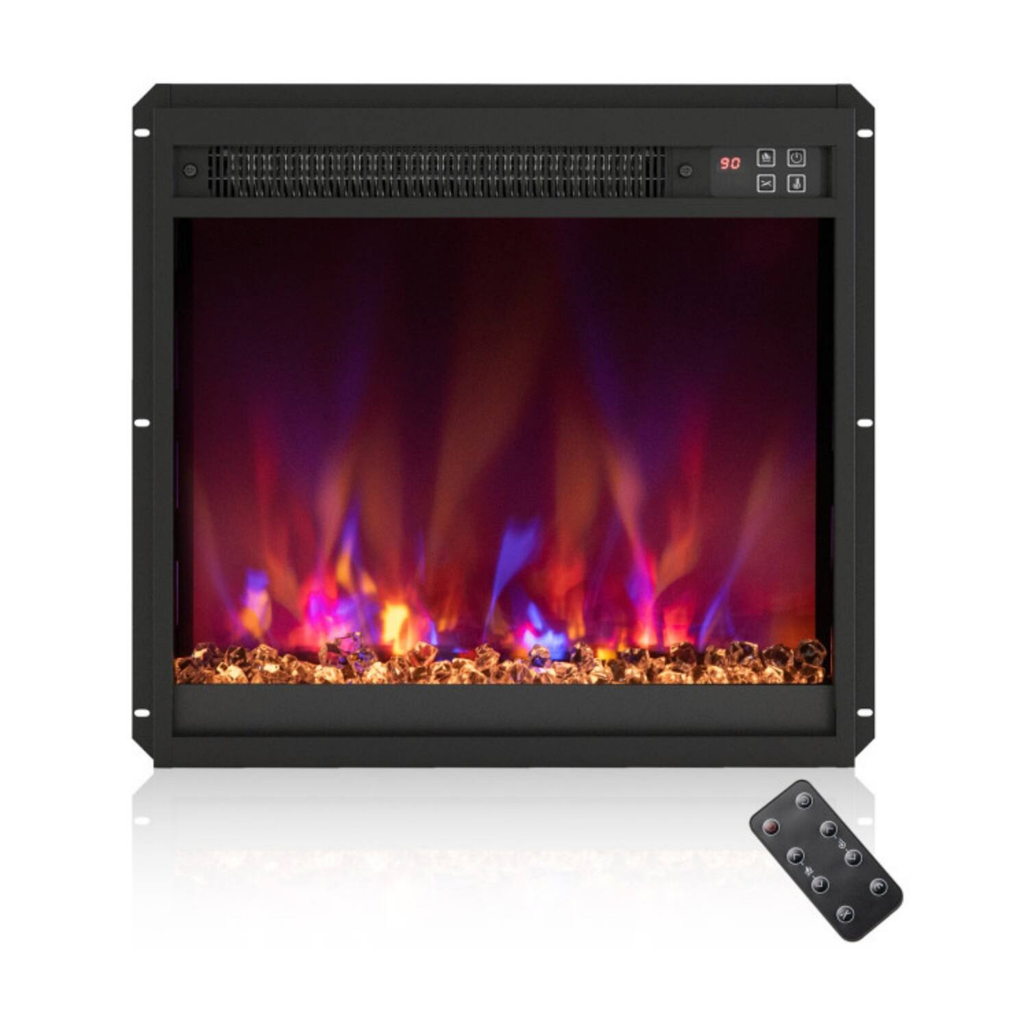 Front. LUCKY ONE - 18 Inch Recessed Electric Fireplace Insert with Remote & 8 Flame Colors - Black.