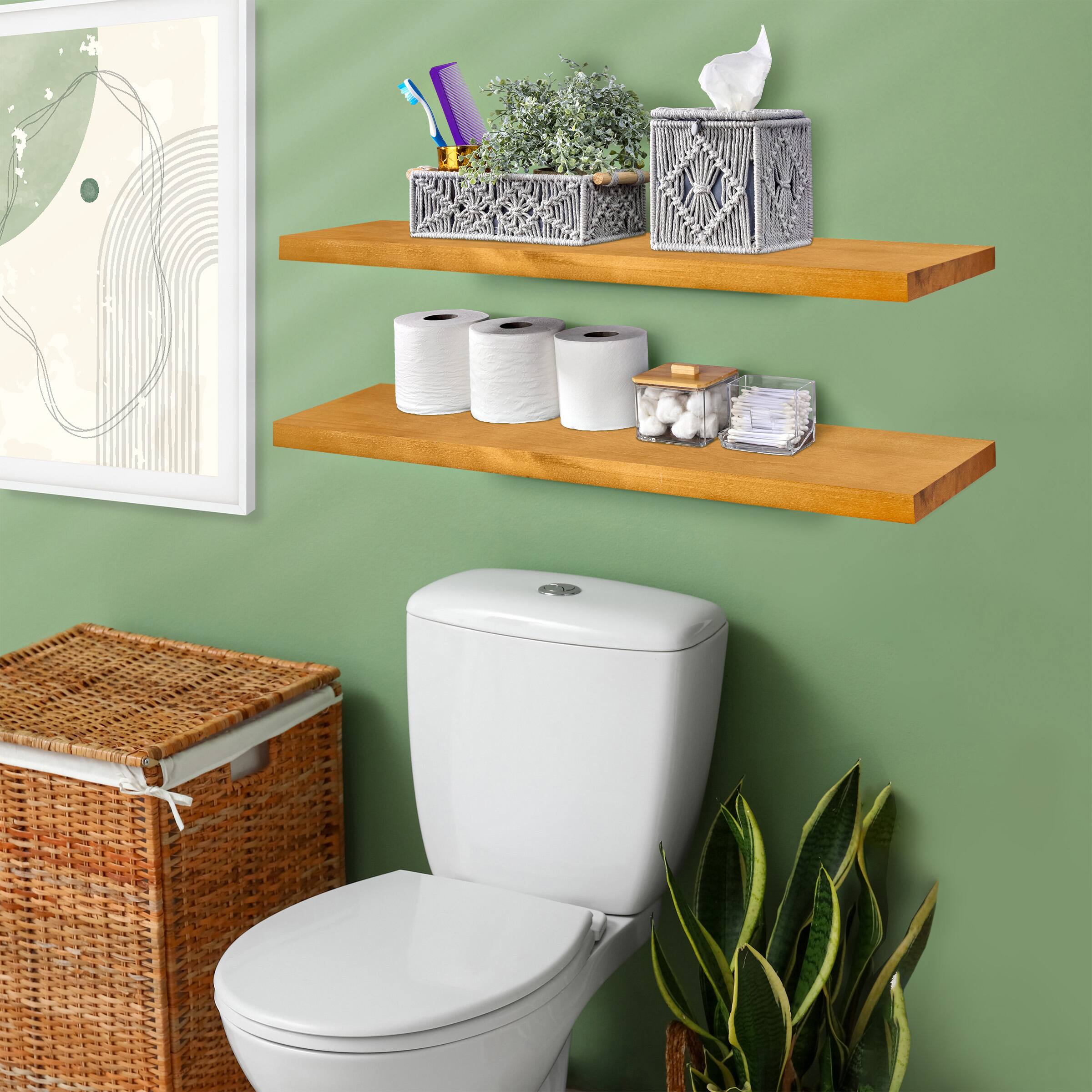 Alt View 2. Sorbus - Sorbus 2 Pack 35" Solid Wood Floating Shelves - for Bathroom Decor, Books, Bedroom & Living Room - Maple.