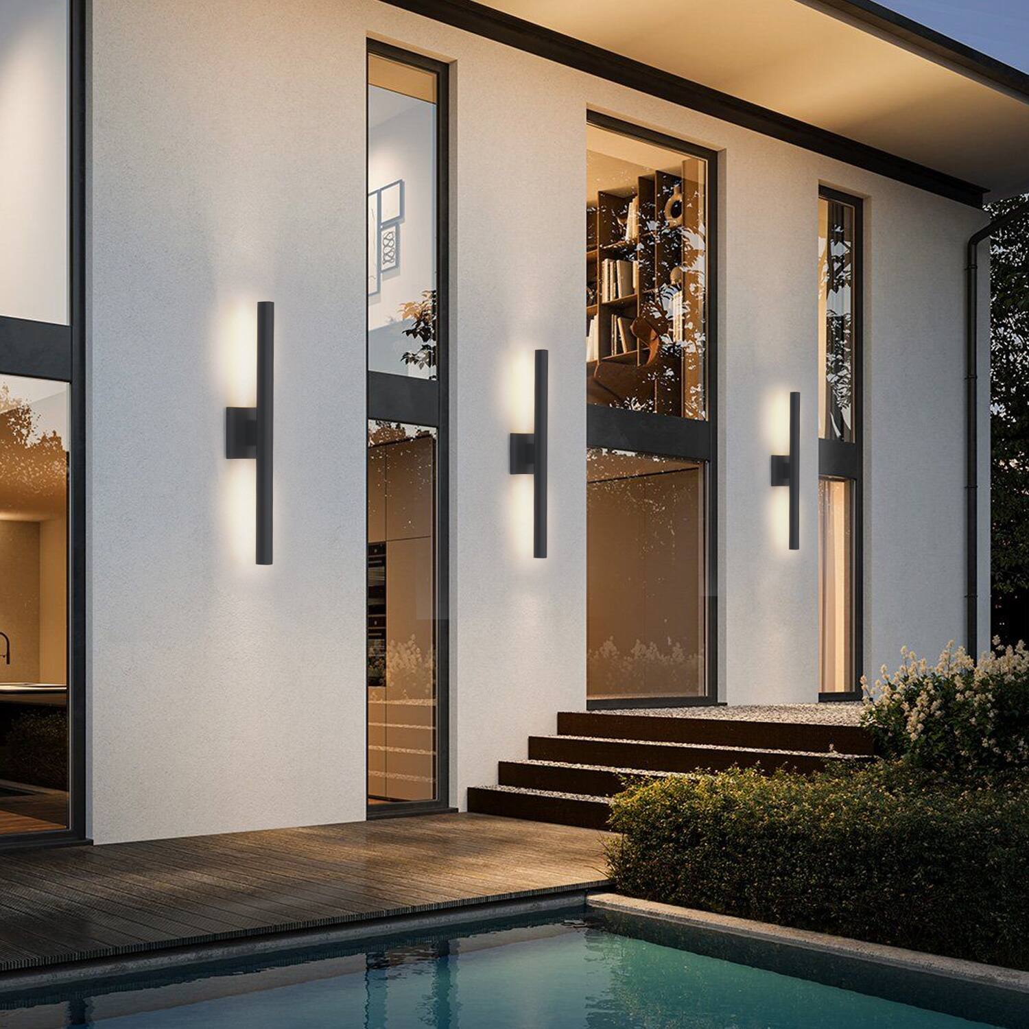 Left. Umeiluce - Modern Aluminum LED outdoor Wall Light Waterproof Triac Dimming Cylinder Wall Sconces - Matte black.