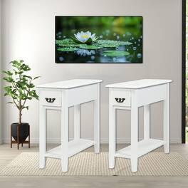Hivvago - Double-Tier Nightstands with Drawer and Open Storage Space - Set of 2 - White
