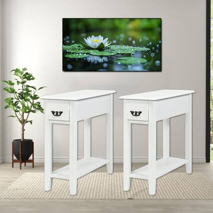 Front. Hivvago - Double-Tier Nightstands with Drawer and Open Storage Space - Set of 2 - White.
