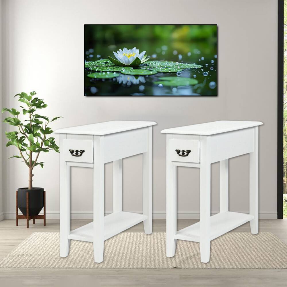 Front. Hivvago - Double-Tier Nightstands with Drawer and Open Storage Space - Set of 2 - White.