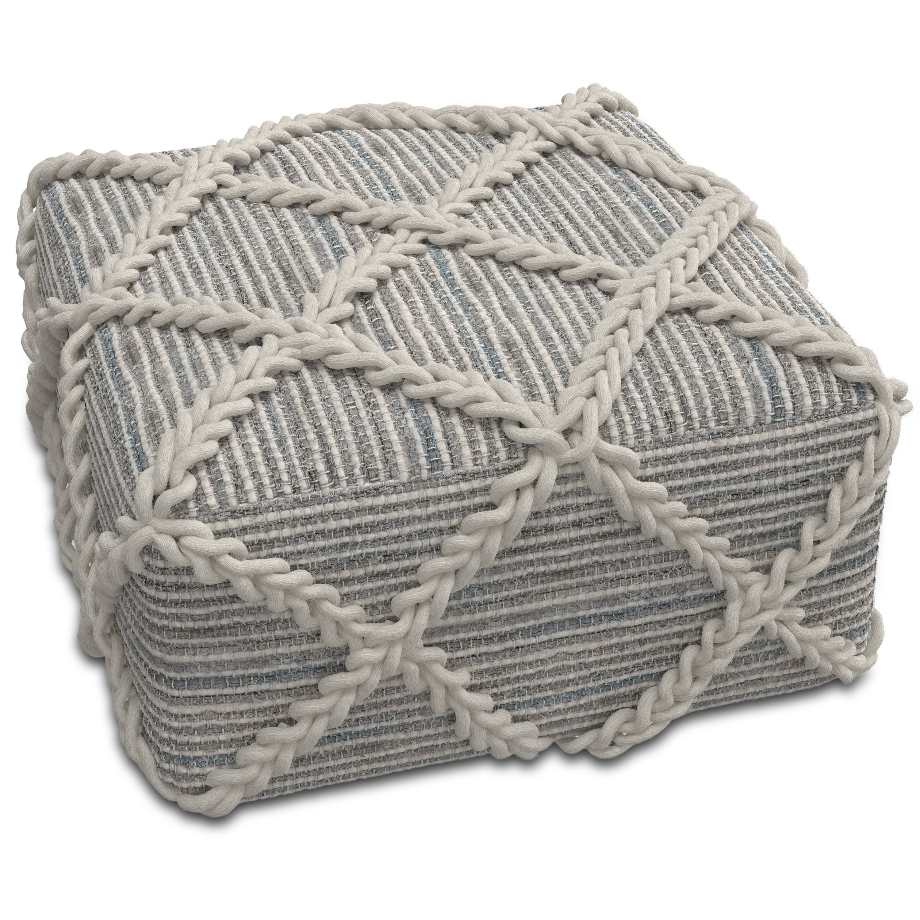 Alt View 1. Simpli Home - Cowan Contemporary Square Pouf in Grey, Natural Handloom Woven - Grey, Natural.