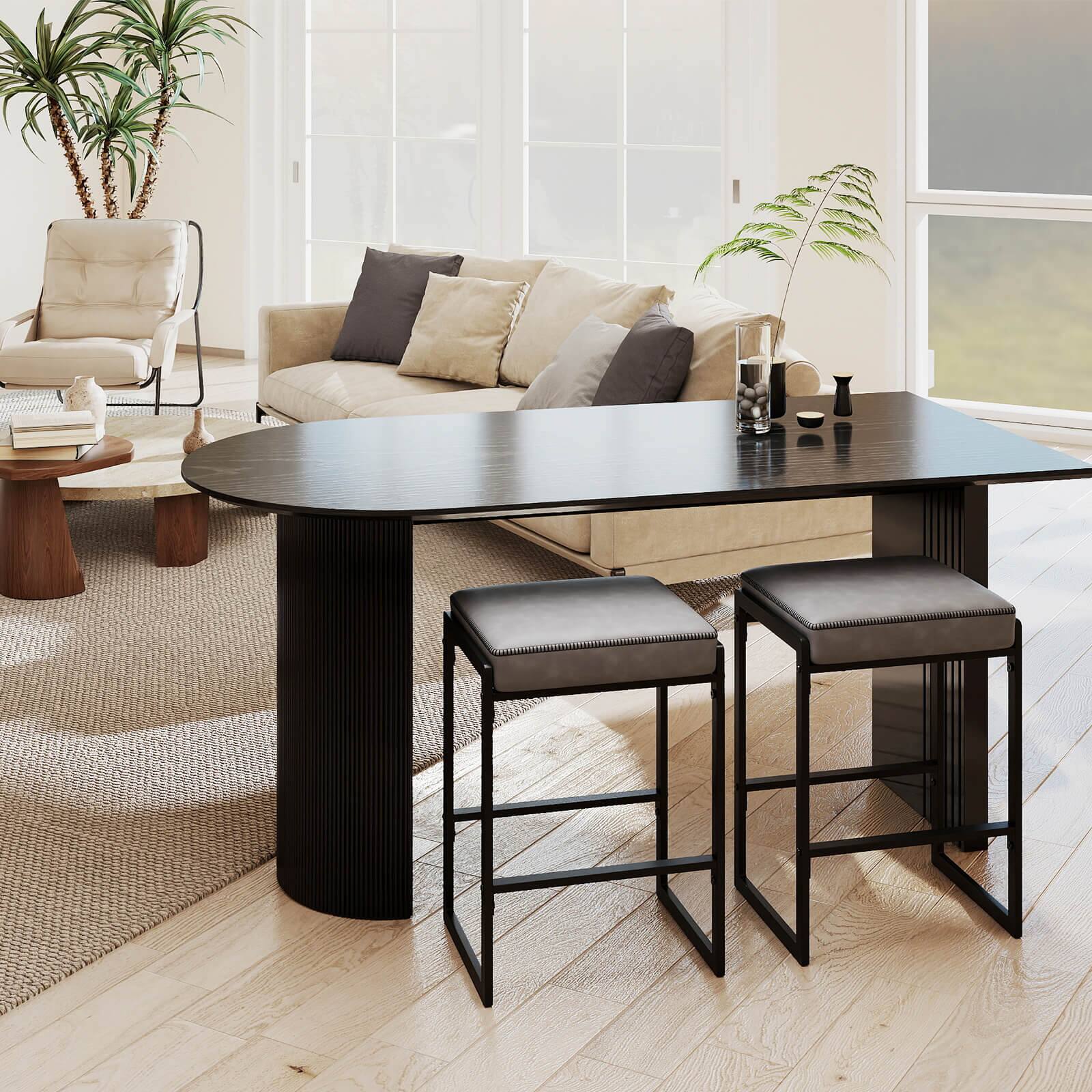 Alt View 5. Costway - Costway 26" Bar Stools Set of 2 with Faux Leather Upholstered Seat, Metal Legs, Footrests - Gray + Black.