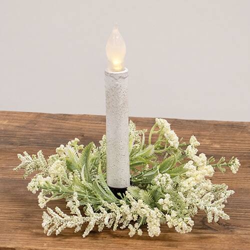 Angle. BreeBe - Delicate Cream Astilbe & Lace Candle Ring - 2" - Cream, Green.