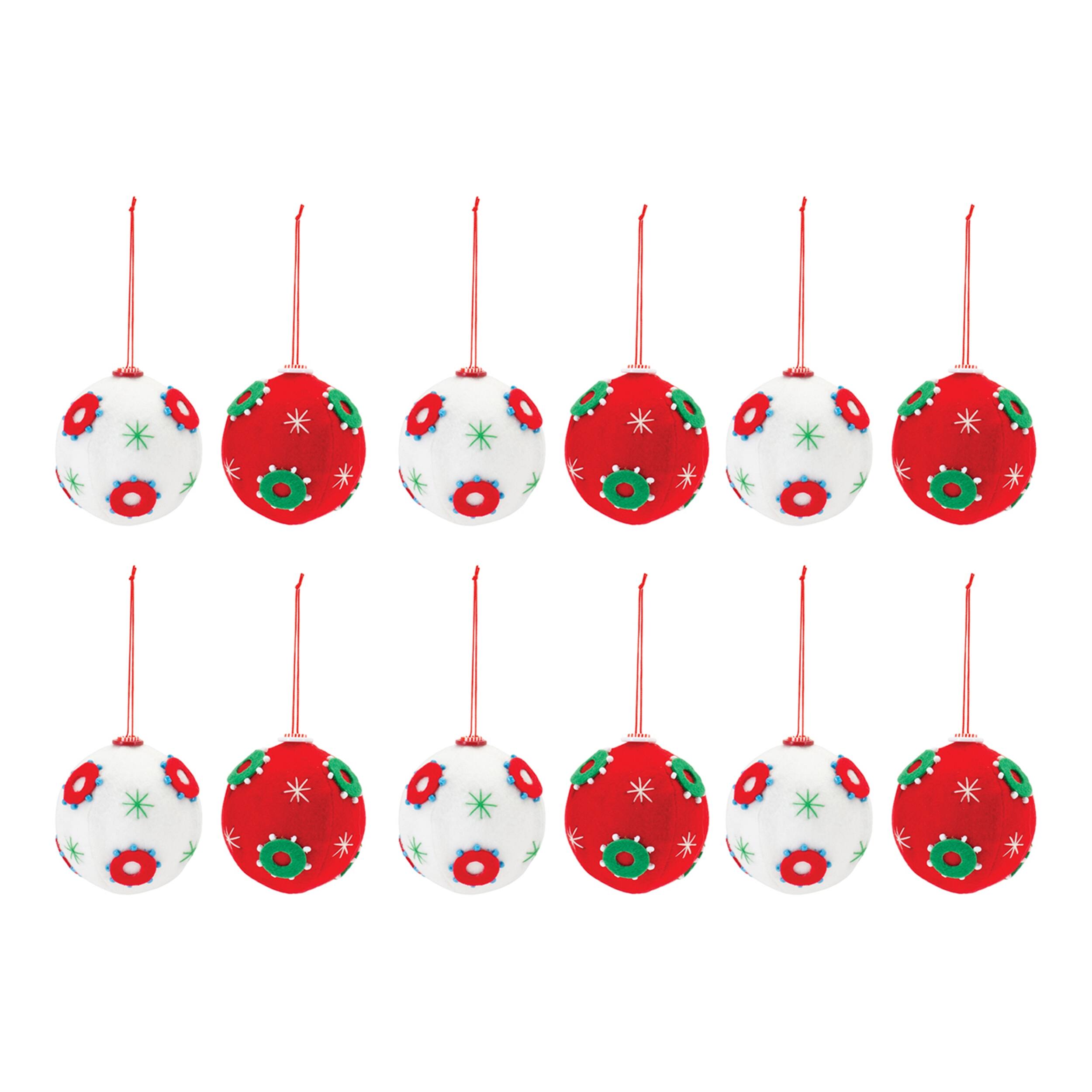 Back. BreeBe - Whimsical Fabric Ball Ornament (Set of 12) - White, Red.