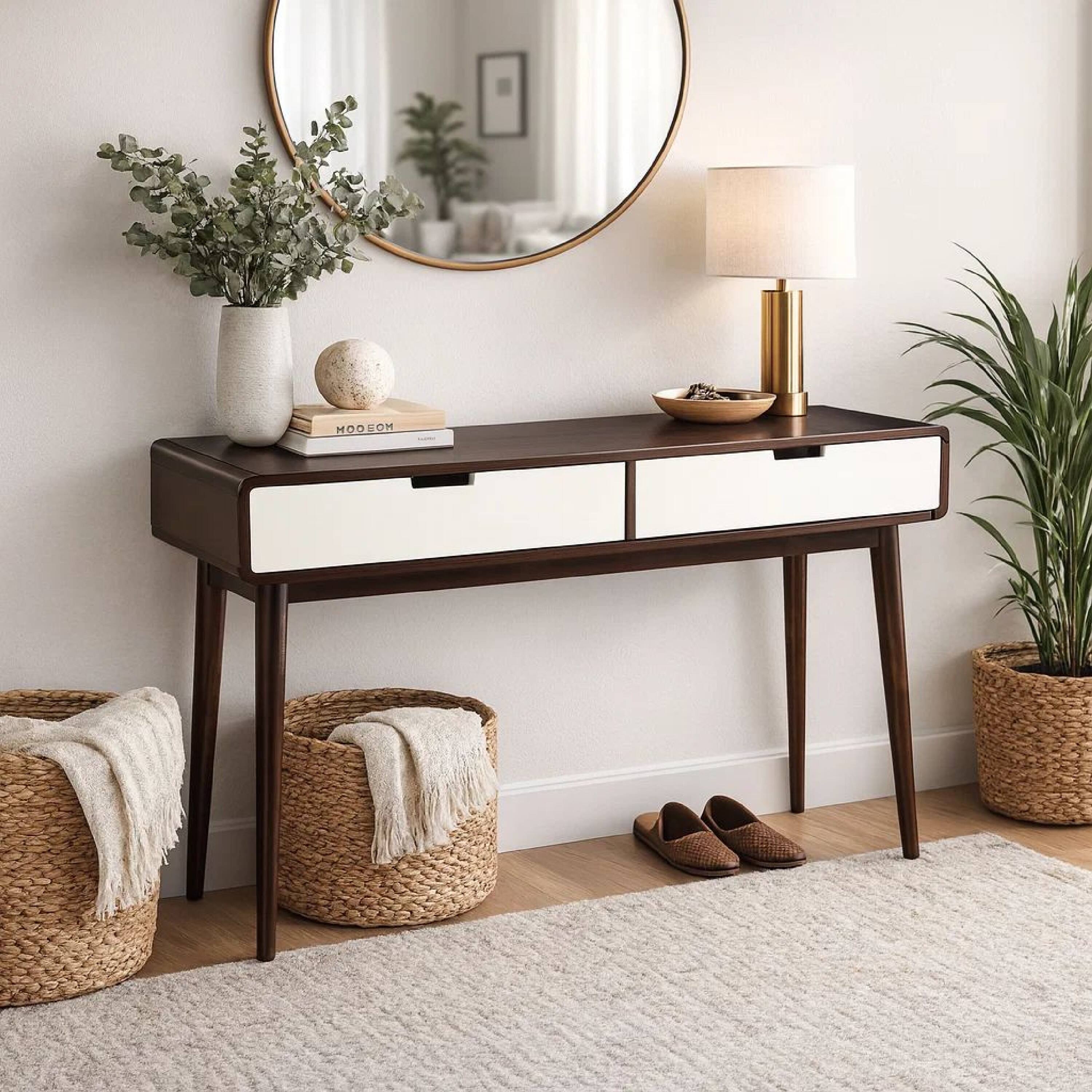 Alt View 7. Manhattan Lane - Beautiful Sofa Table With 2 Drawers - Brown & White.