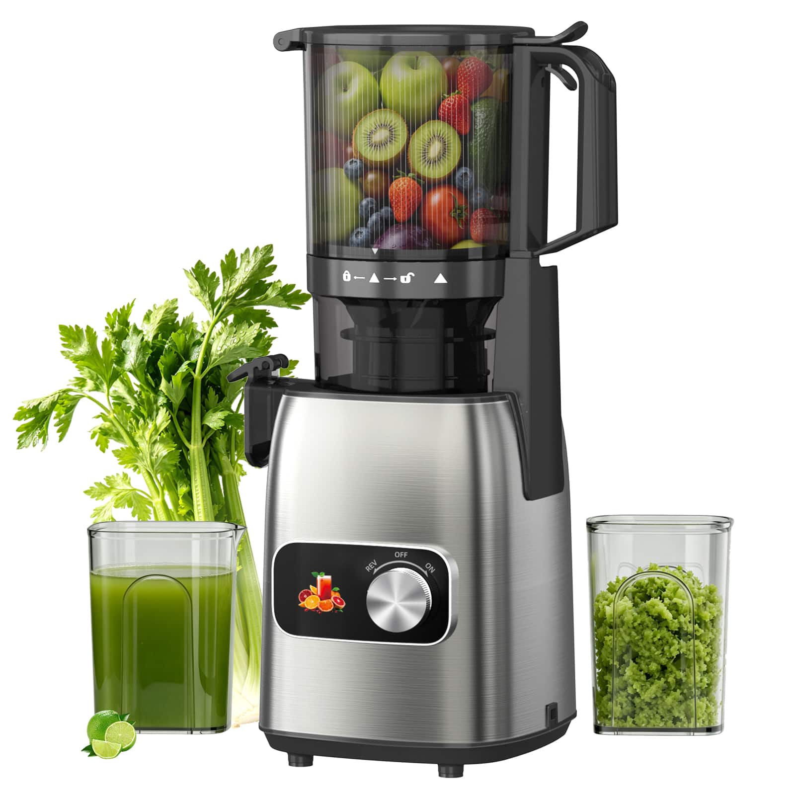 Teendow - Cold Press Juicer 5.3" Wide Chute for Whole Fruit & Vegetable, Slow Masticating Juice - Black